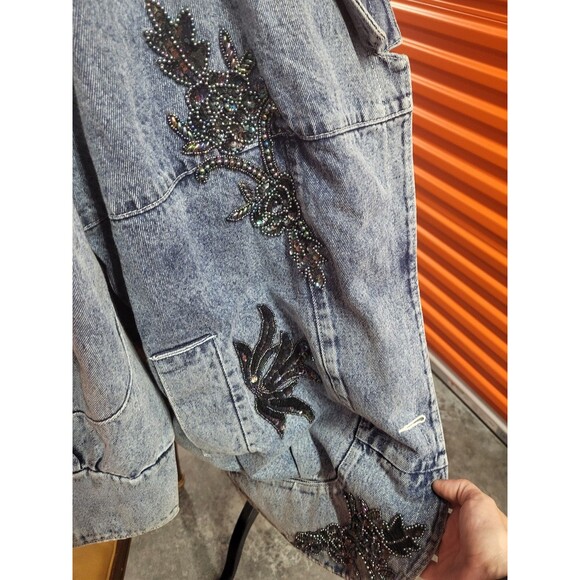 Oversized Embroidered Sequined Blue Jean Jacket Size Medium - Picture 4 of 9